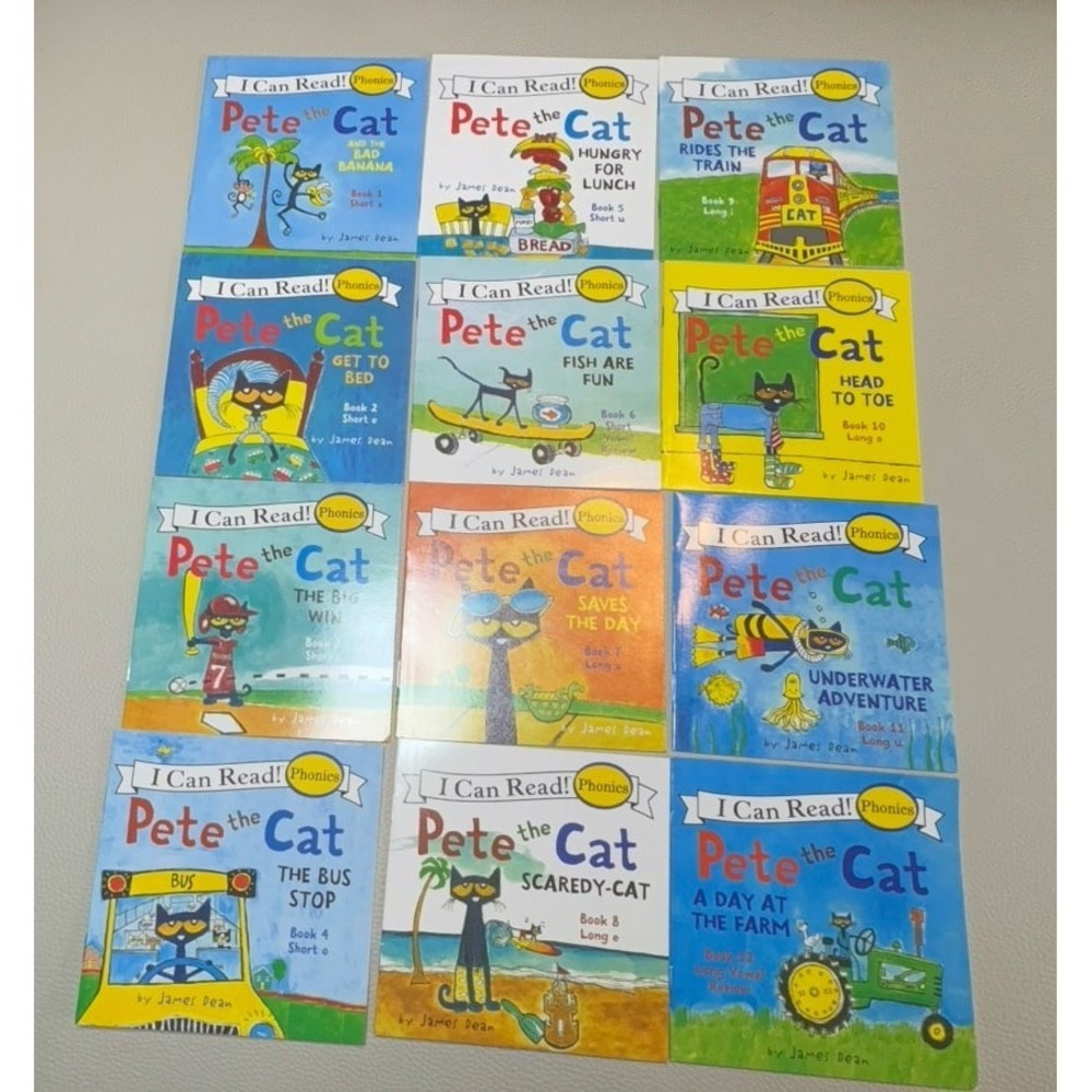 Pete the Cat 12 Book Phonics: Box of 12 Mini-Books featuring short/long vowels